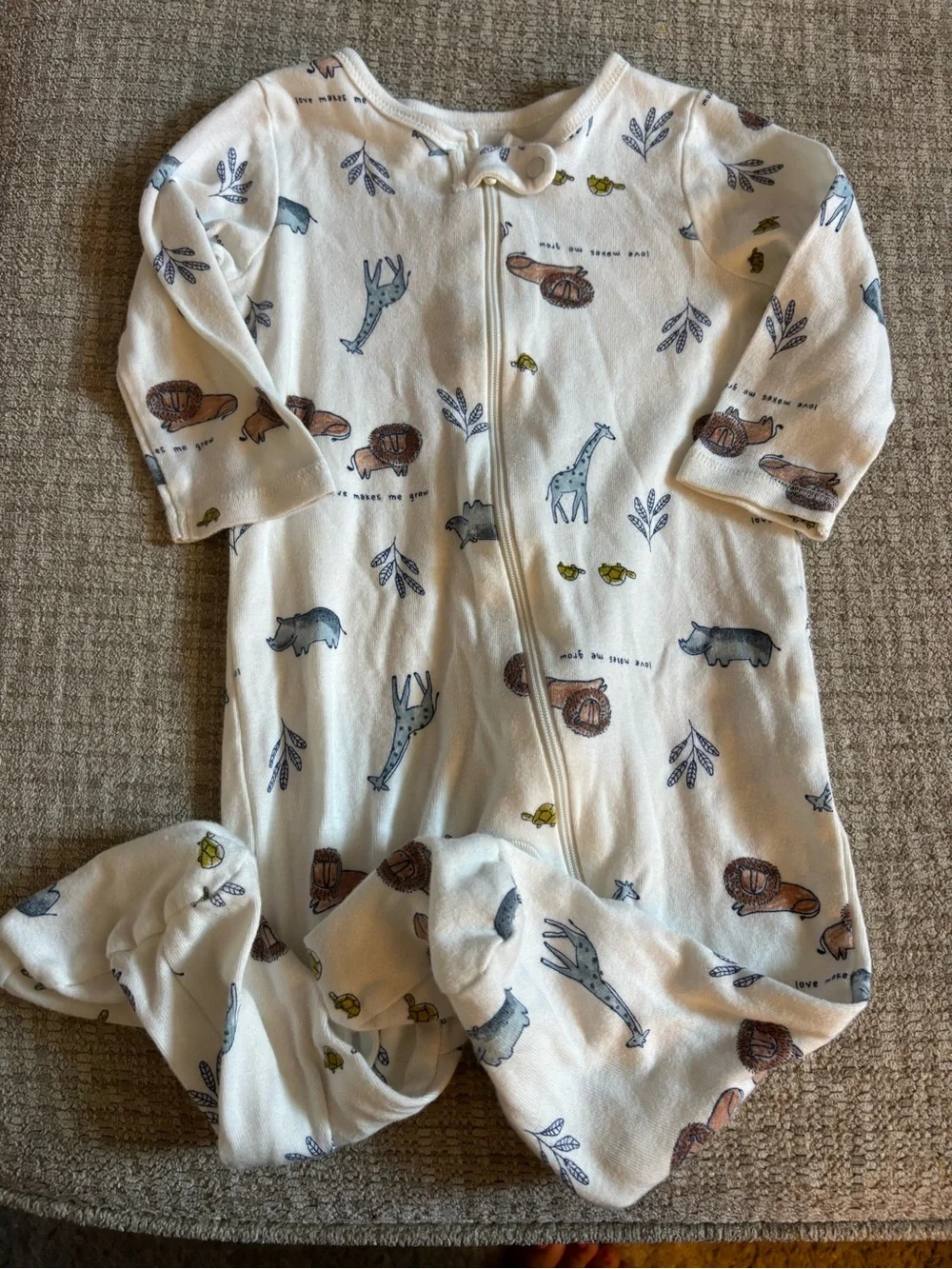 Carter's White Animal Print Zip-Up Footed Pajama